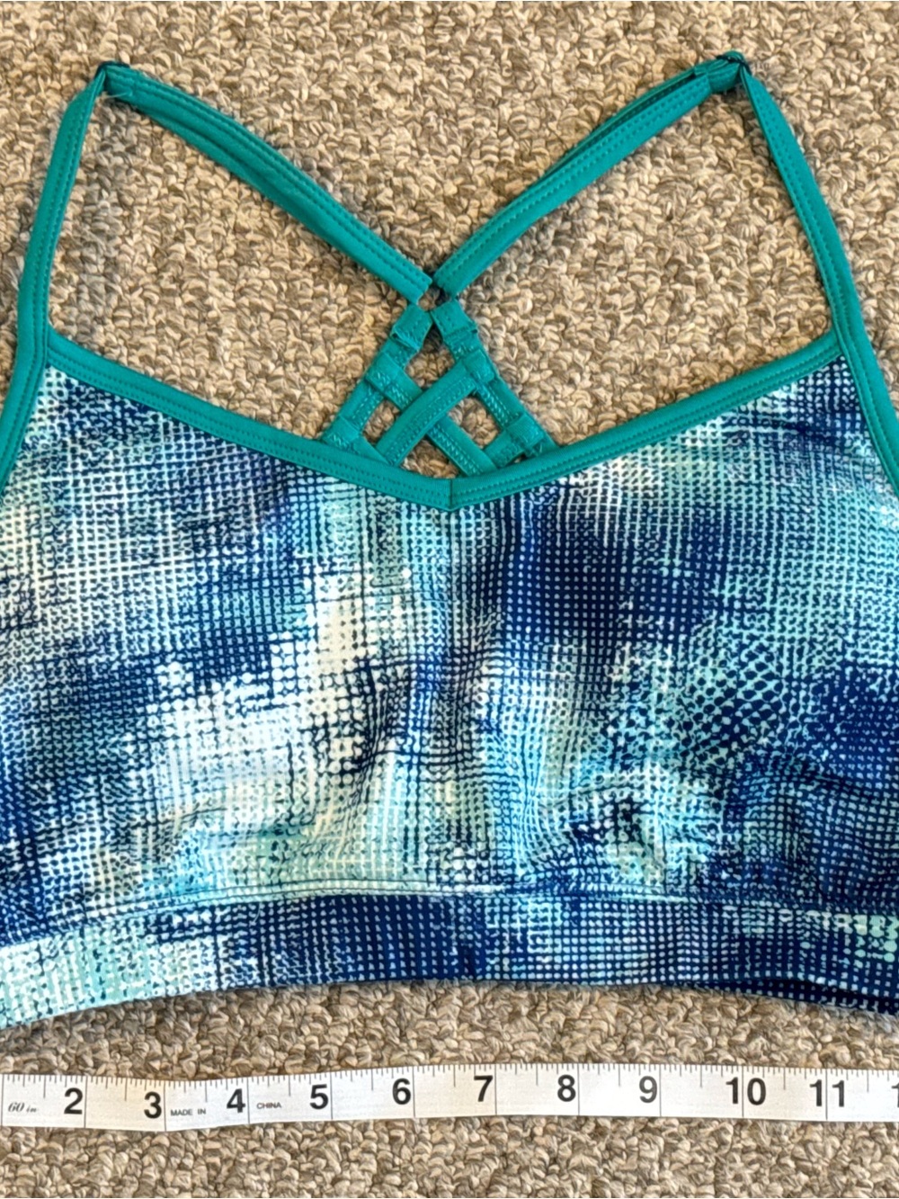 SO Teal & Blue Patterned Strappy Sports Bralette Size Large